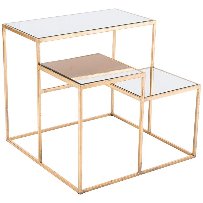 Image 1 Labels 20 inch Wide Mirrored and Gold 3-Level Modern End Table