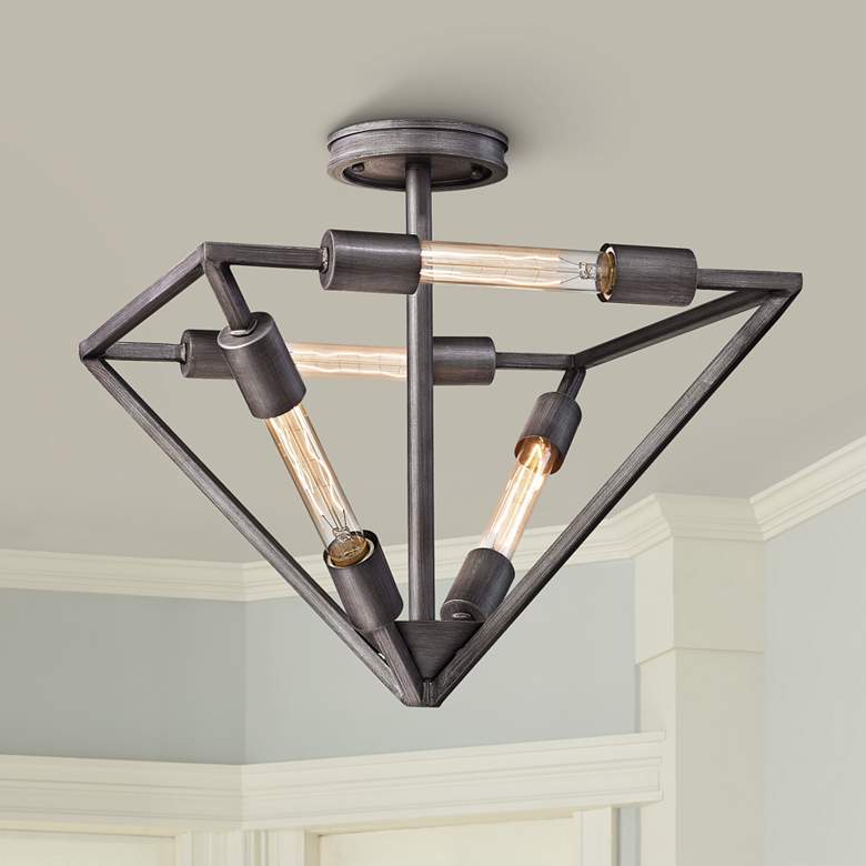 Image 1 Laboratory 18" Wide Weathered Zinc 4-Light Ceiling Light
