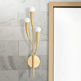 Image1 of Labra 24 1/2" High Vintage Gold Leaf 3-Light Wall Sconce
