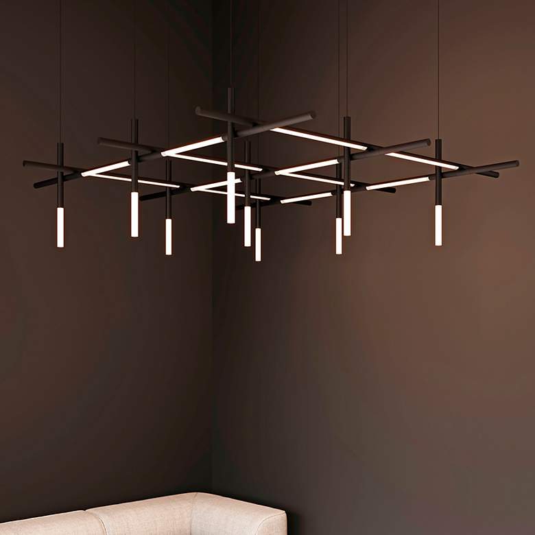 Image 1 Labyrinth 74.25" Satin Black Square Chandelier