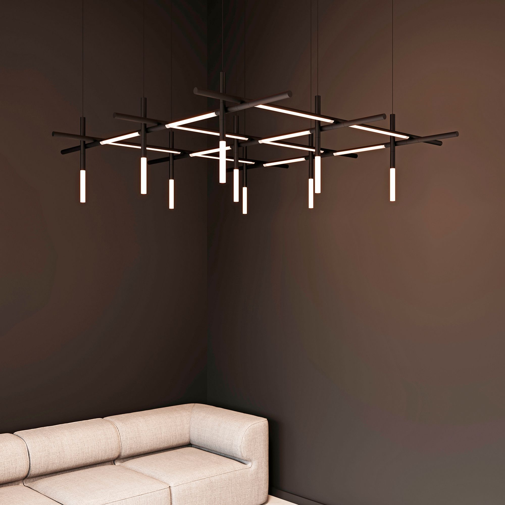 Image 4 Labyrinth 74.25" Satin Black Square Chandelier more views