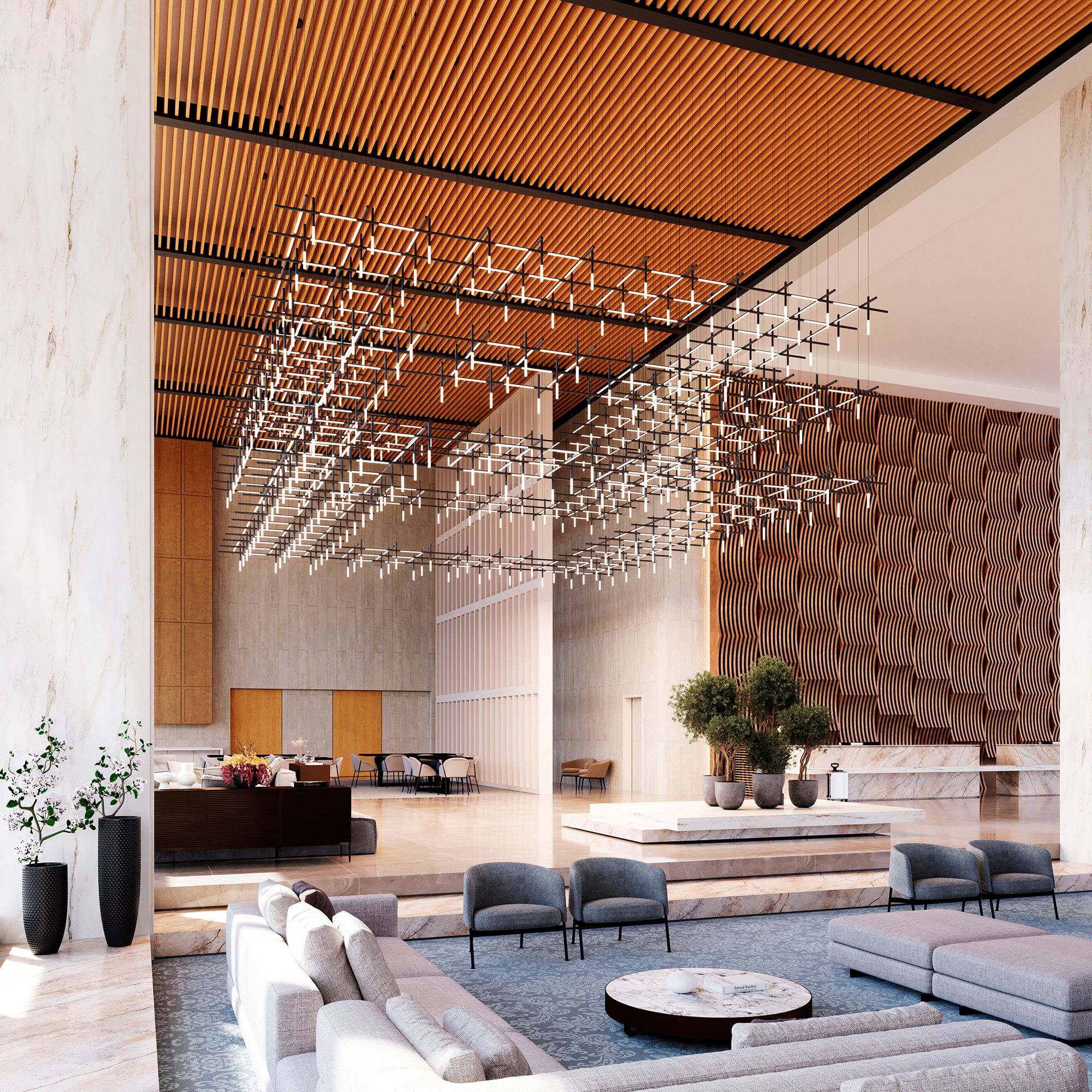 Image 7 Labyrinth 74.25" Satin Black Square Chandelier more views