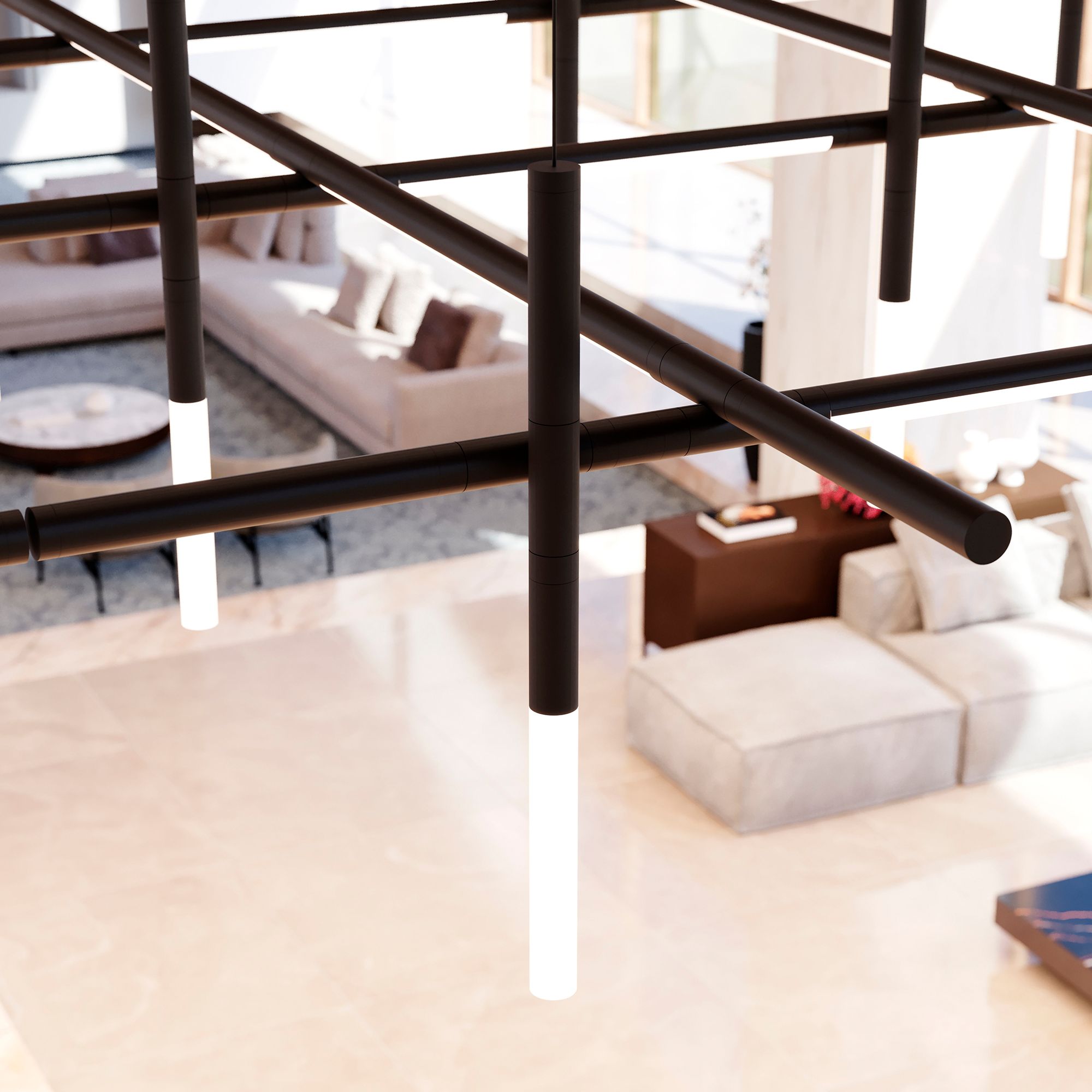 Labyrinth 74.25" Satin Black Square Chandelier