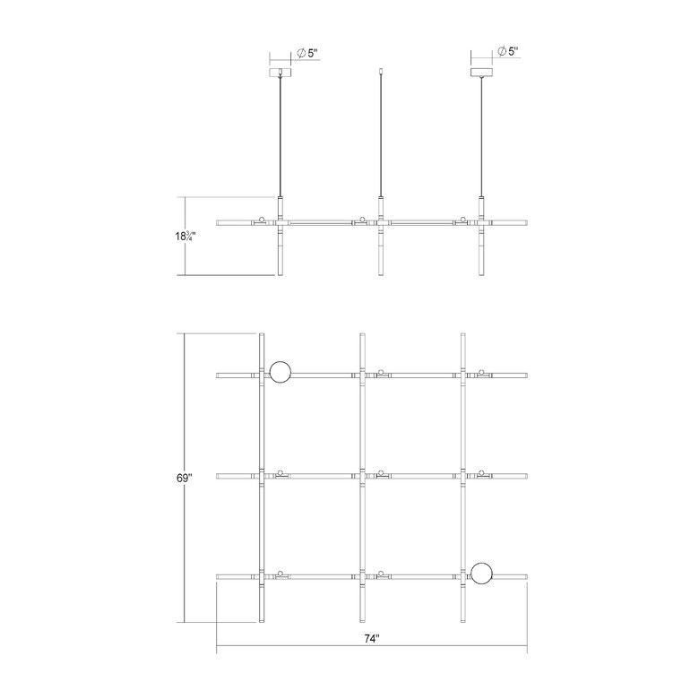 Labyrinth 74.25" Satin Black Square Chandelier