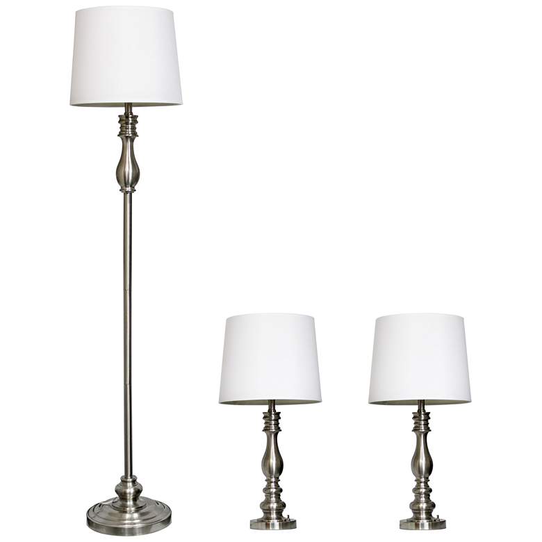 Image 1 Lacassie Brushed Steel 3-Piece Floor and Table Lamp Set
