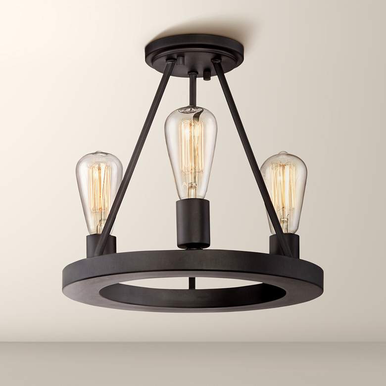 Image 1 Lacey 13" Wide Black 3-Light Ceiling Light with Edison Bulbs