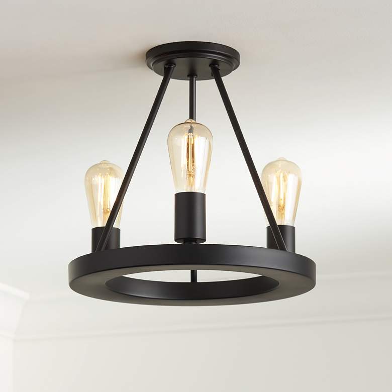 Image 1 Lacey 13 inch Wide Black Ceiling Light with LED Edison Bulbs