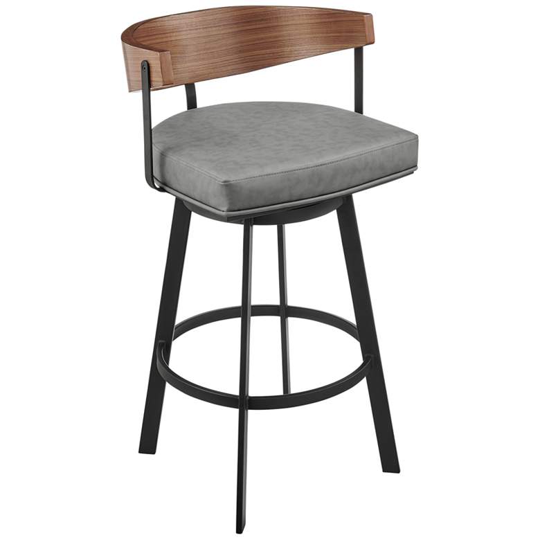 Image 1 Lacey 26 in. Swivel Bar Stool in Iron, Walnut, Vintage Gray Faux Leather