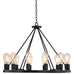 Lacey 28&quot; Wide Round Black 12-Light LED Wagon Wheel Chandelier