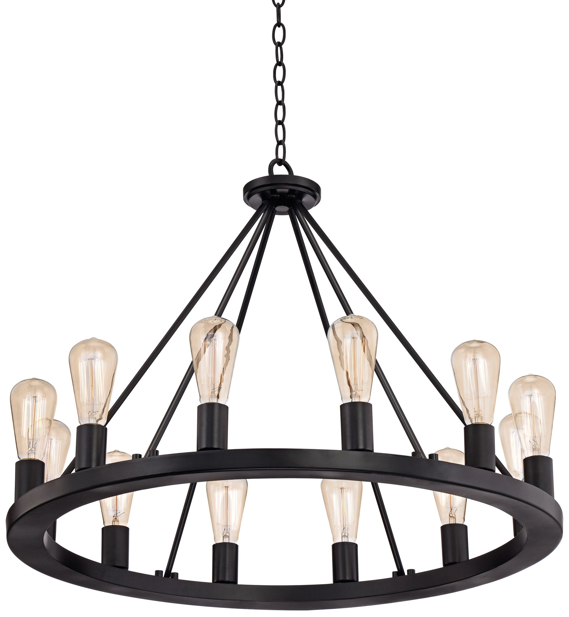 round black metal 12 light edison bulb chandelier