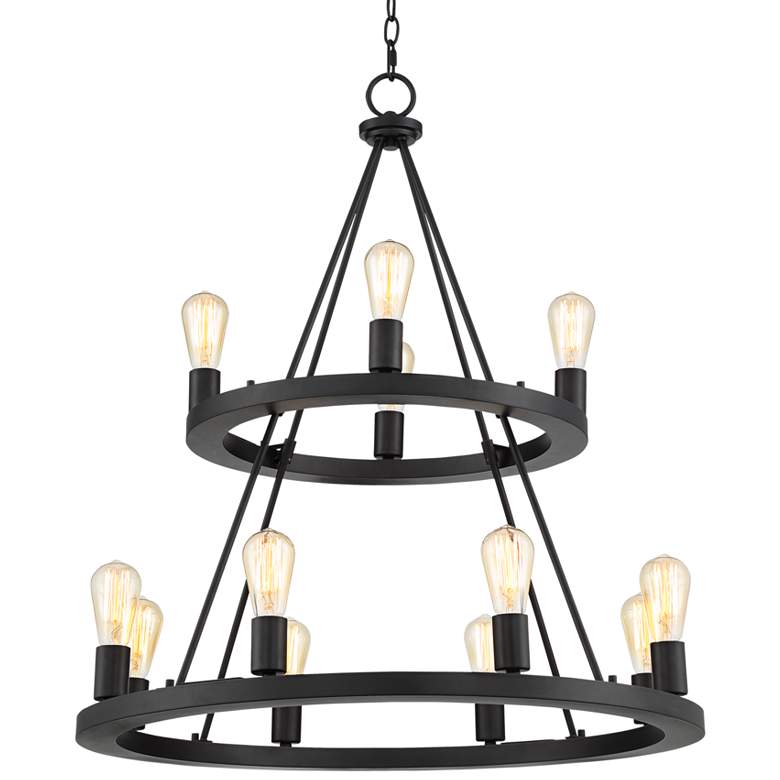 Image 2 Lacey 29 1/4 inchW Round Black 2-Tier 12-Light LED Chandelier