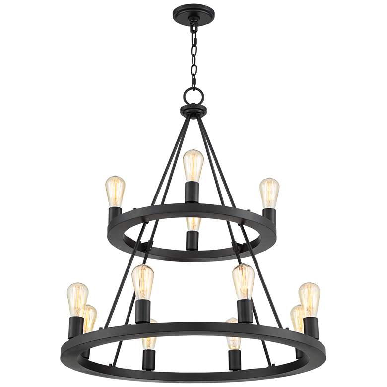 Image 6 Lacey 29 1/4 inchW Round Black 2-Tier 12-Light LED Chandelier more views