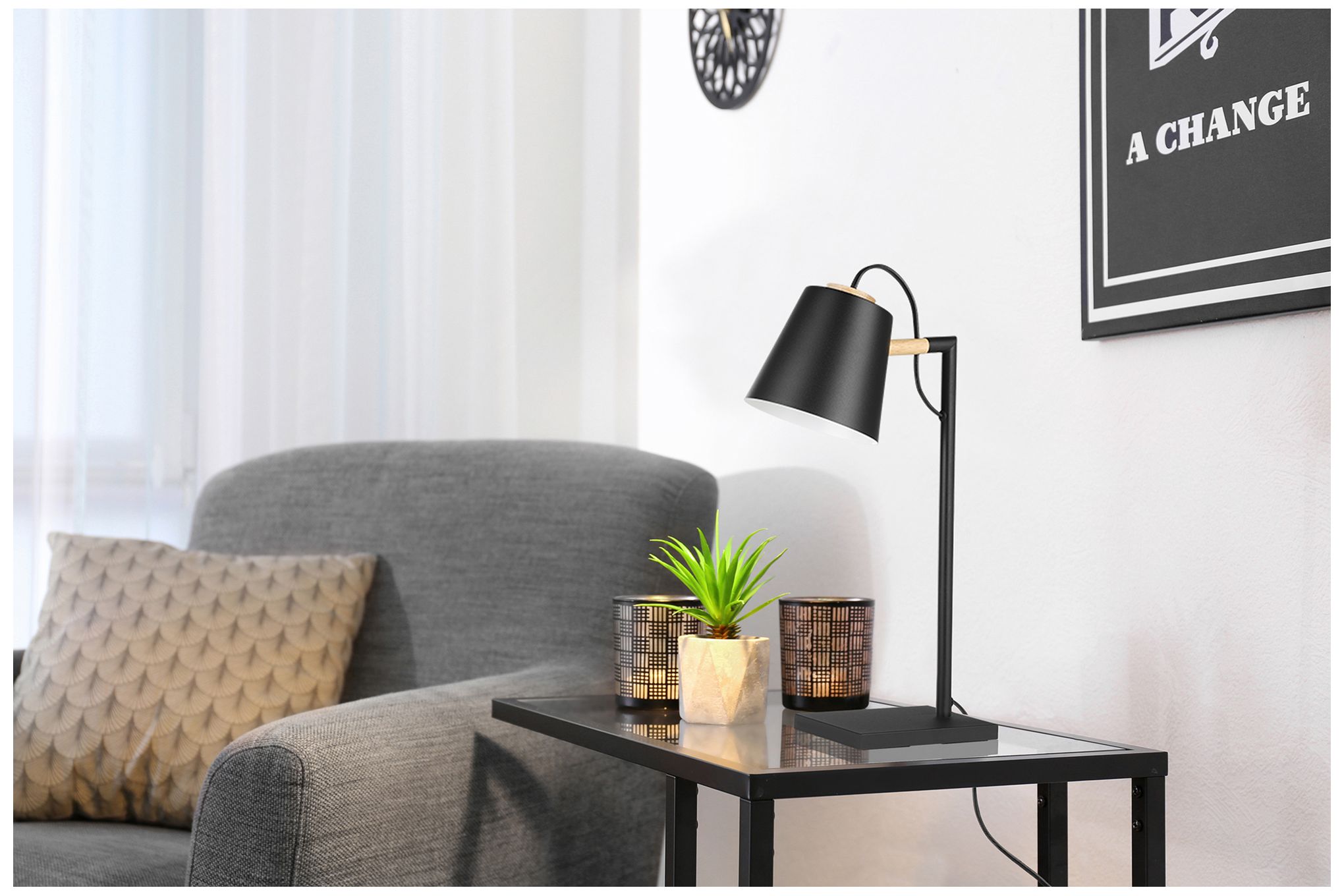 Image 3 Lacey - Table Lamp - Structured Black Finish - Black and White Shade more views