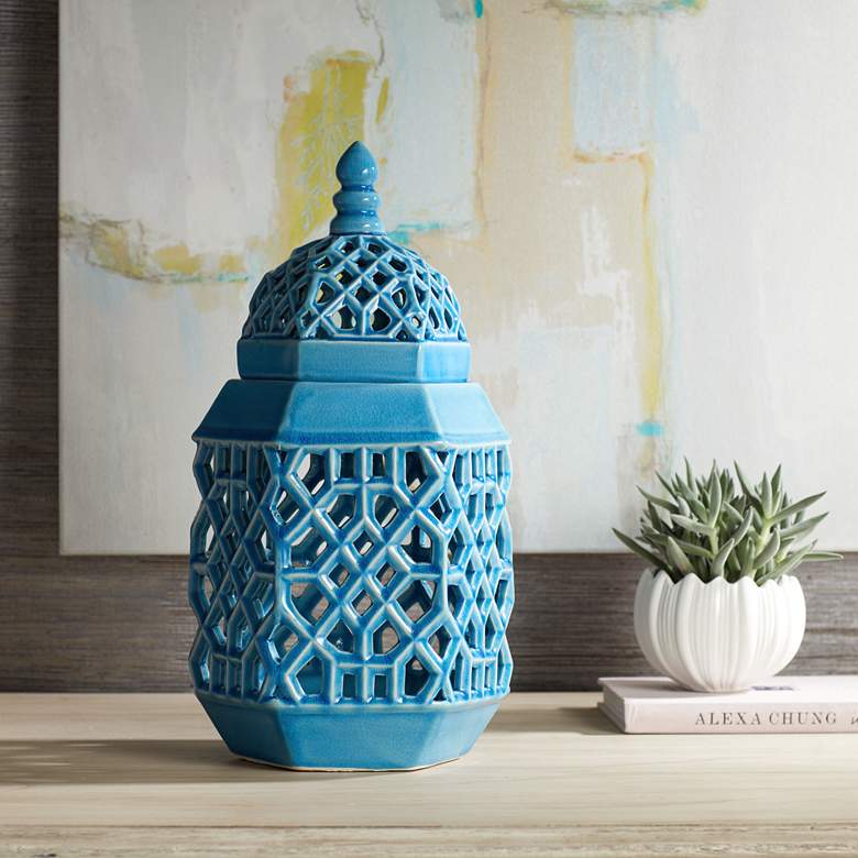 Image 1 Lachlan 16 1/2" High Light Blue Ceramic Jar with Lid