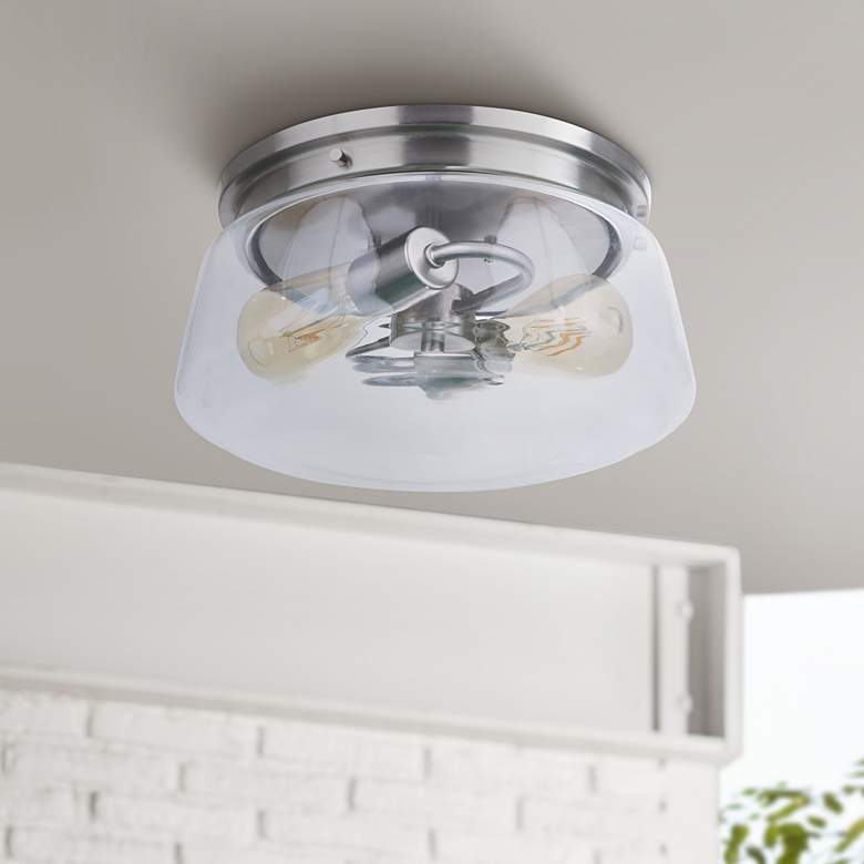 Image 1 Laclede 12 inchW Satin Aluminum 2-Light Outdoor Ceiling Light