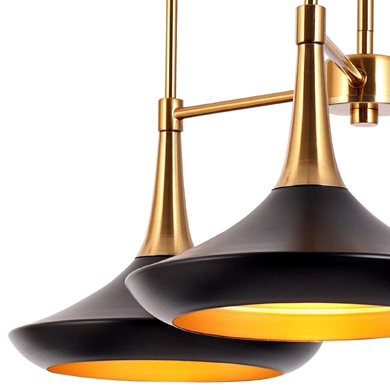 Image 2 Lacos 25"W Matte Black and Plating Brass 3-Light Chandelier more views