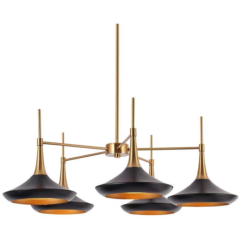 Image 2 Lacos 33 inch Wide 5-Light Black and Brass Mid-Century Modern Chandelier