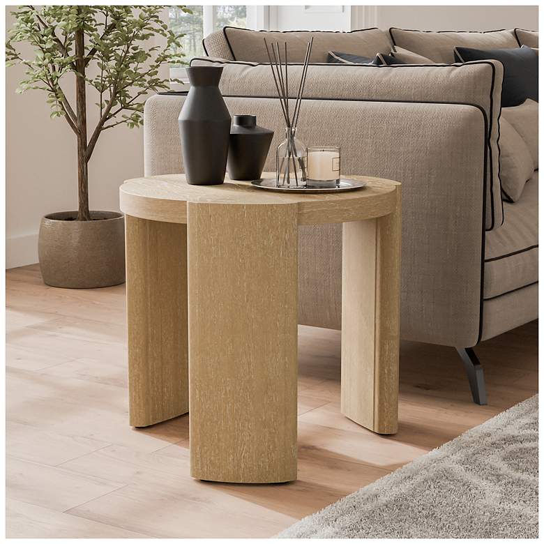 Image 2 Lacy 20" Oak Round End Table with Plinth Base more views