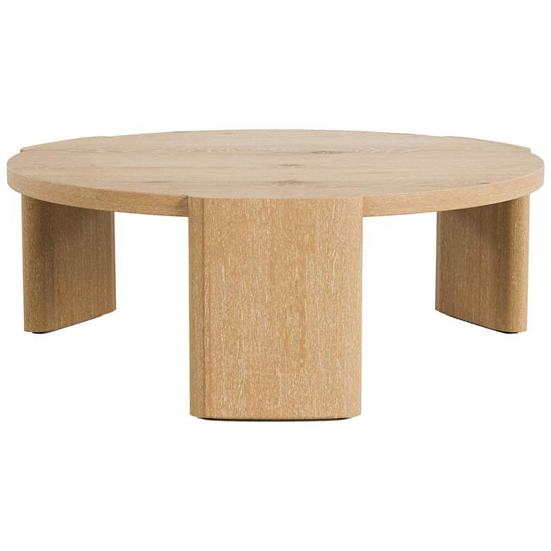 Image 3 Lacy 42" Oak Round Coffee Table with Plinth Base more views