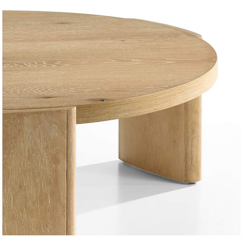 Image 7 Lacy 42" Oak Round Coffee Table with Plinth Base more views