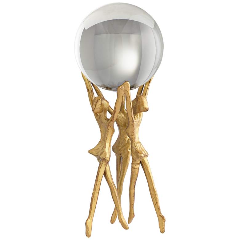 Image 1 Ladies Holding Orb 11 1/4" High Gold Decorative Sculpture