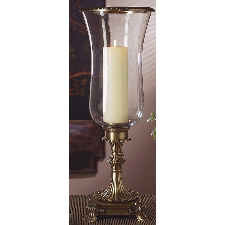 Image 1 Ladley Antique Brass Hurricane Pillar Candle Holder