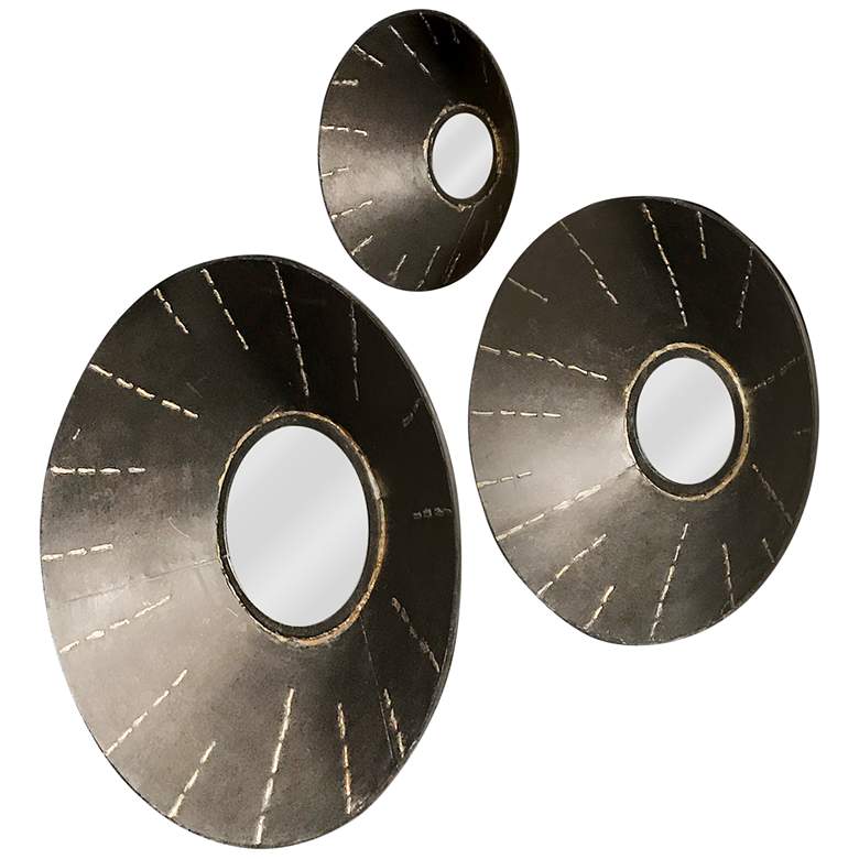 Ladue Gray and Bronze 20&quot; Round Wall Mirrors Set of 3