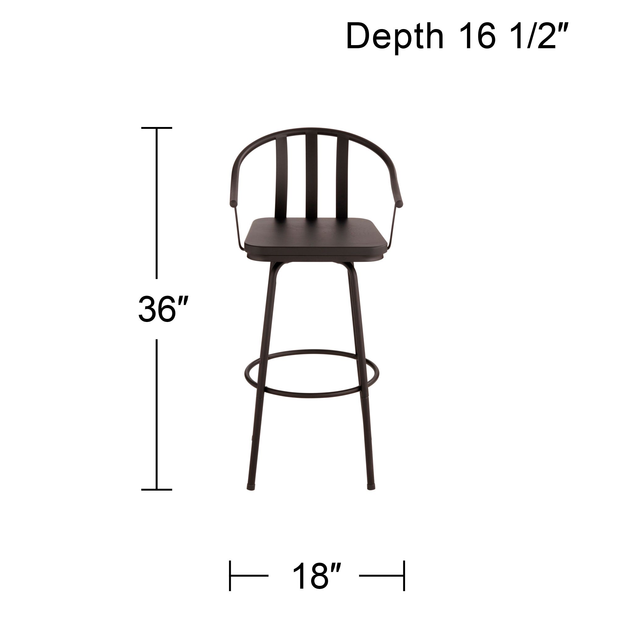 Lael 25 1/4" Black Metal and Wood Swivel Counter Stools Set of 2 in scene