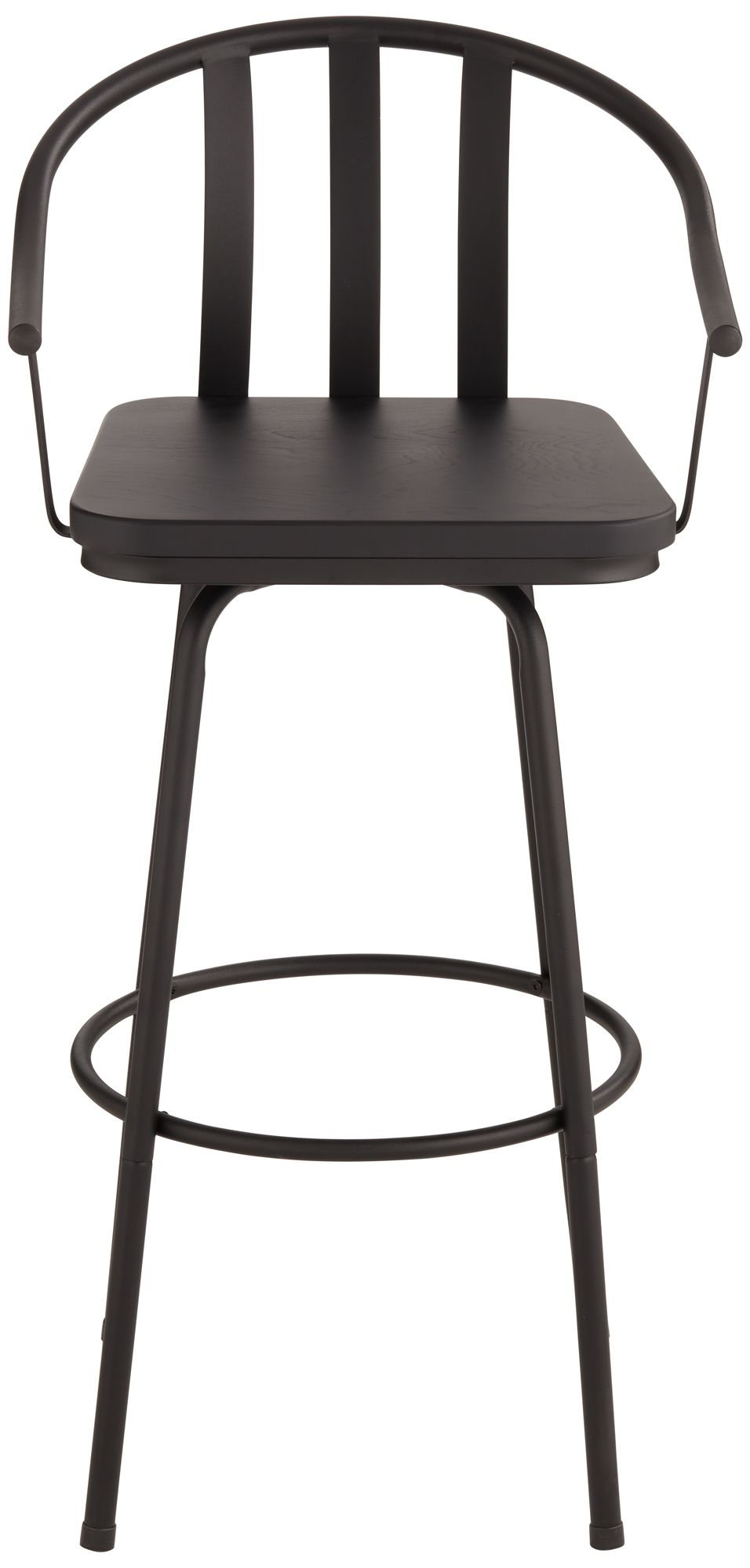 Lael 25 1/4" Black Metal and Wood Swivel Counter Stools Set of 2 in scene