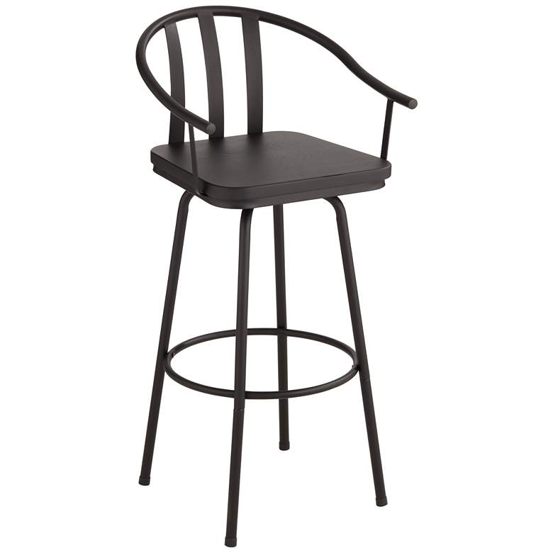 Image 3 Lael 25 1/4" High Black Metal and Wood Swivel Counter Stool