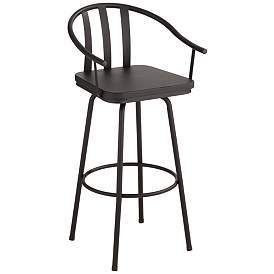 Image3 of Lael 25 1/4" High Black Metal and Wood Swivel Counter Stool
