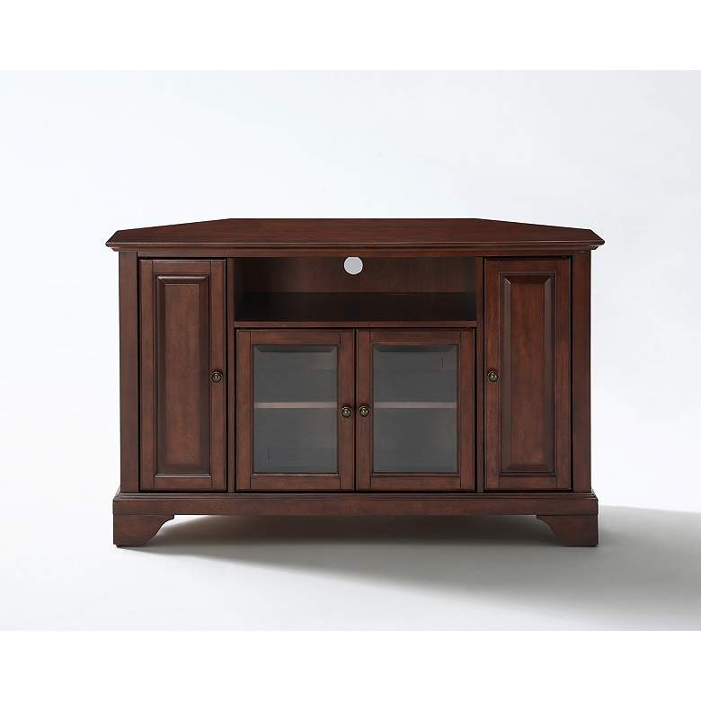 Image 2 LaFayette 48" Wide 4-Door Vintage Mahogany Corner TV Stand more views