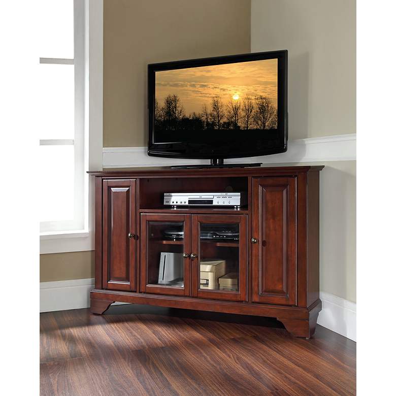 Image 3 LaFayette 48" Wide 4-Door Vintage Mahogany Corner TV Stand more views