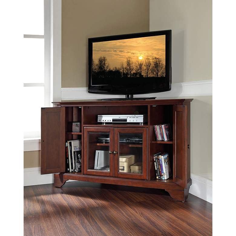 Image 4 LaFayette 48" Wide 4-Door Vintage Mahogany Corner TV Stand more views