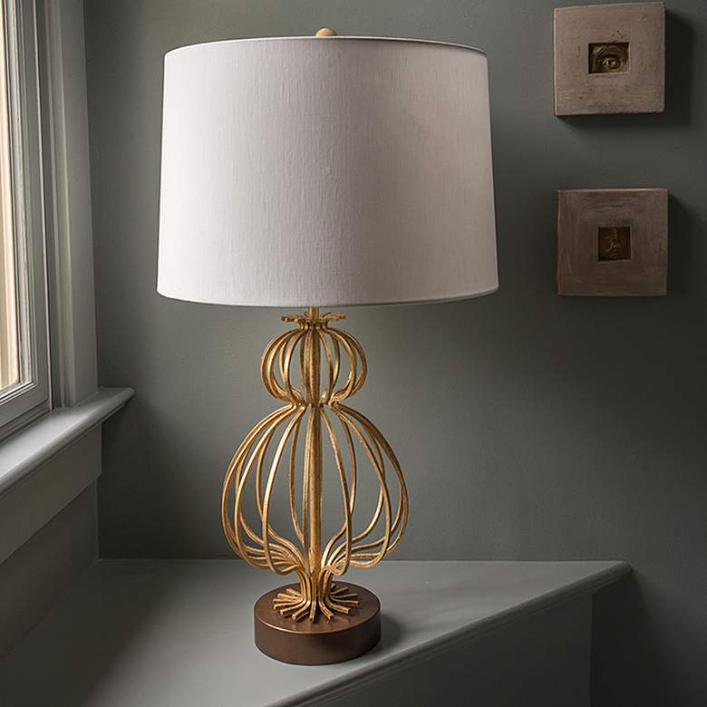 Image 1 Lafitte 27 1/2" Glazed Gilt Double Gourd Open Metal Table Lamp