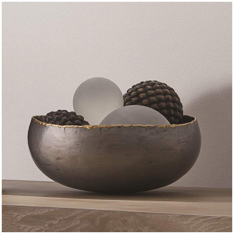 Image 1 Laforge 10 1/2 inch Wide Gray Rustic Braised Metal Modern Bowl