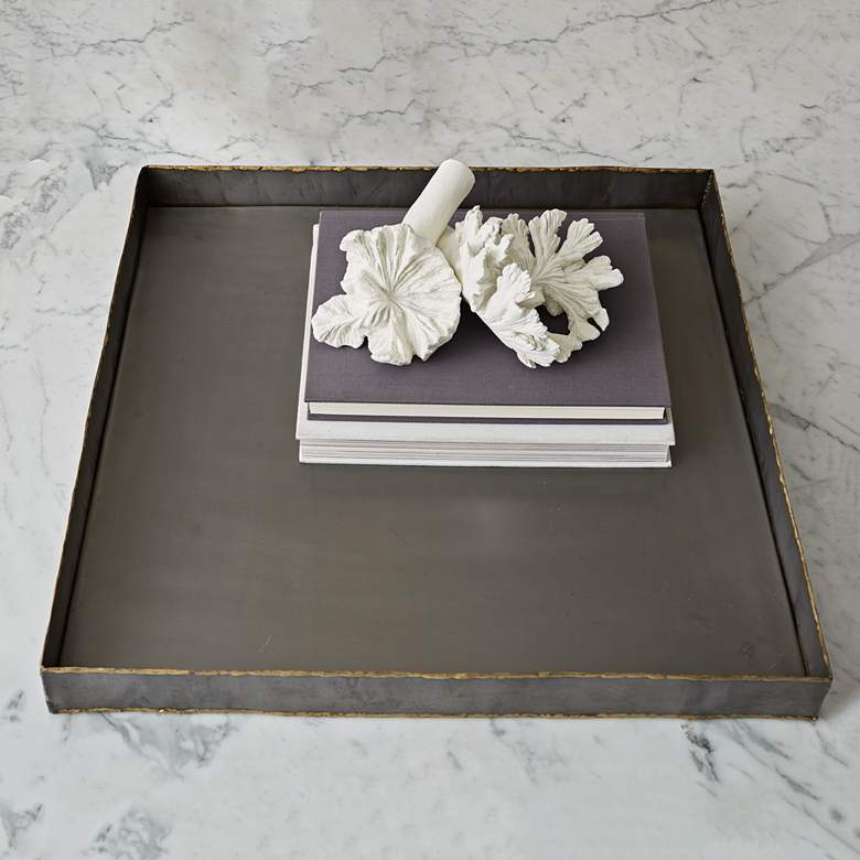 Image 1 Laforge 22" Wide Gray and Braised Metal Modern Serving Tray