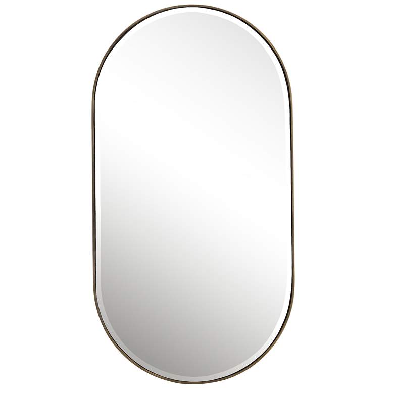 Image 1 Lago Antiqued Golden Bronze 21 1/4" x 40" Oval Wall Mirror