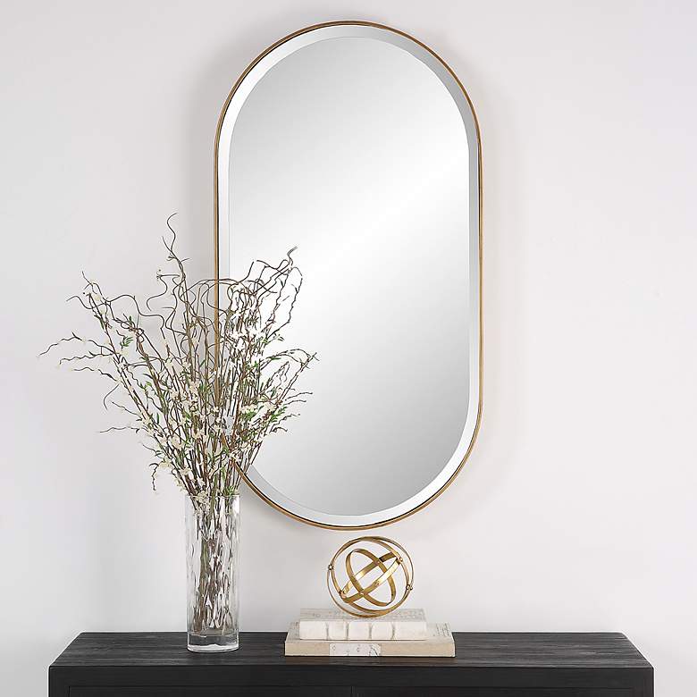 Image 2 Lago Antiqued Golden Bronze 21 1/4" x 40" Oval Wall Mirror