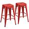 Lago Set of 2 Red Steel Counter Stools