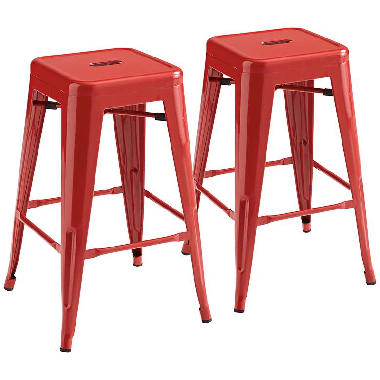 Image 1 Lago Set of 2 Red Steel Counter Stools