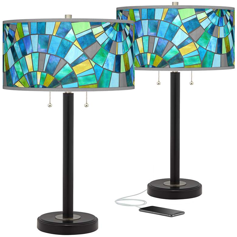 Image 1 Lagos Mosaic Arturo Black Bronze USB Table Lamps Set of 2