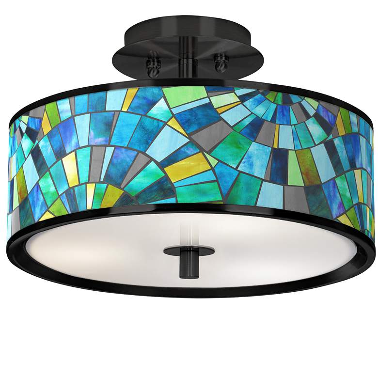 Image 1 Lagos Mosaic Black 14 inch Wide Ceiling Light