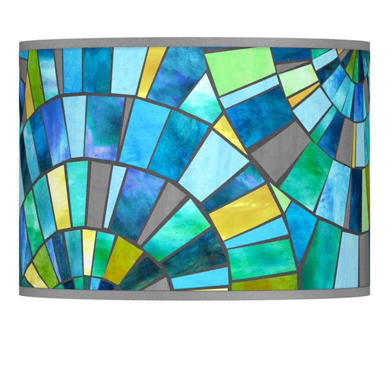 Image 1 Lagos Mosaic Blue Green Giclee Glow Lamp Shade 13.5x13.5x10 (Spider)