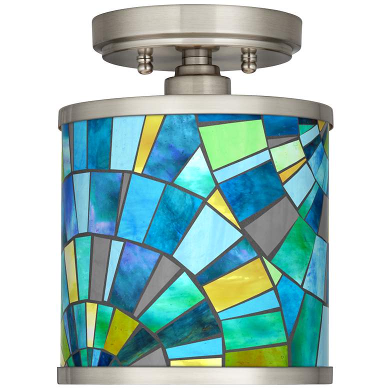 Lagos Mosaic Cyprus 7&quot; Wide Brushed Nickel Ceiling Light