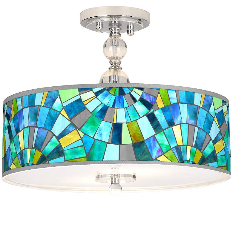 Lagos Mosaic Giclee 16&quot; Wide Semi-Flush Ceiling Light