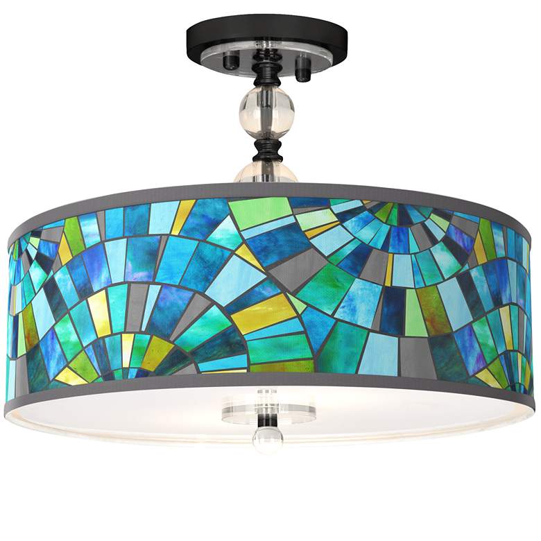 Image 1 Lagos Mosaic Giclee 16 inchW Black Semi-Flush Ceiling Light