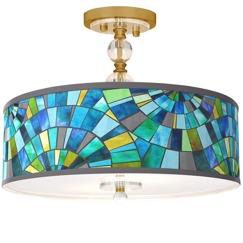Image 1 Lagos Mosaic Giclee 16 inchW Gold Semi-Flush Ceiling Light