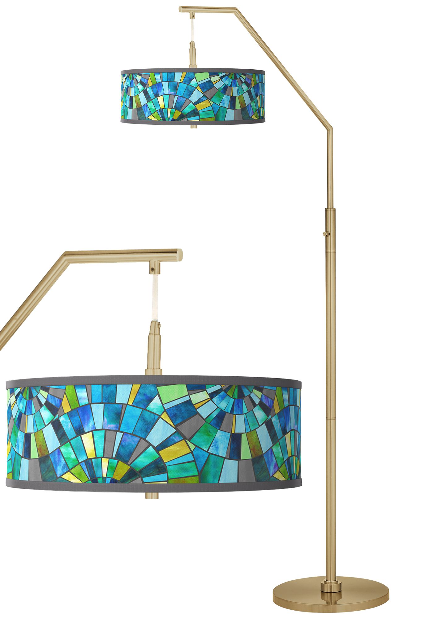 Image Lagos Mosaic Giclee Warm Gold Arc Floor Lamp