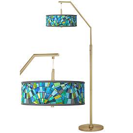 Image1 of Lagos Mosaic Giclee Warm Gold Arc Floor Lamp